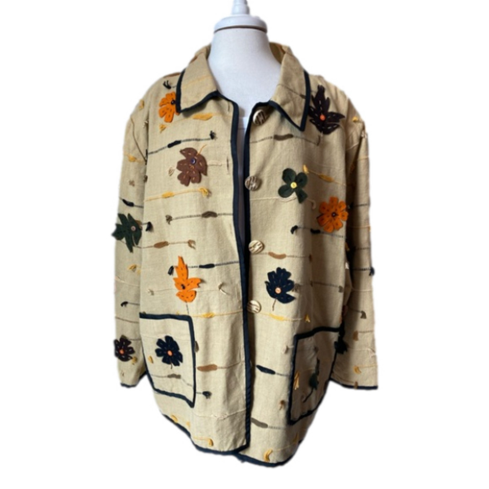 Vtg Allure NWT Women's 30/32 Art Fall Leaves Chunky Button Blazer Woven Jacket